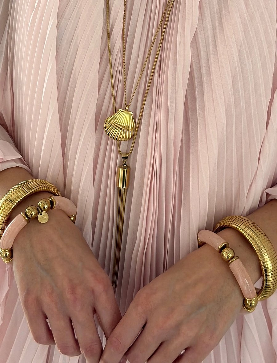 Bud To Rose - Marbella Shell Long Necklace Gold - kaelaketid - gold - 0