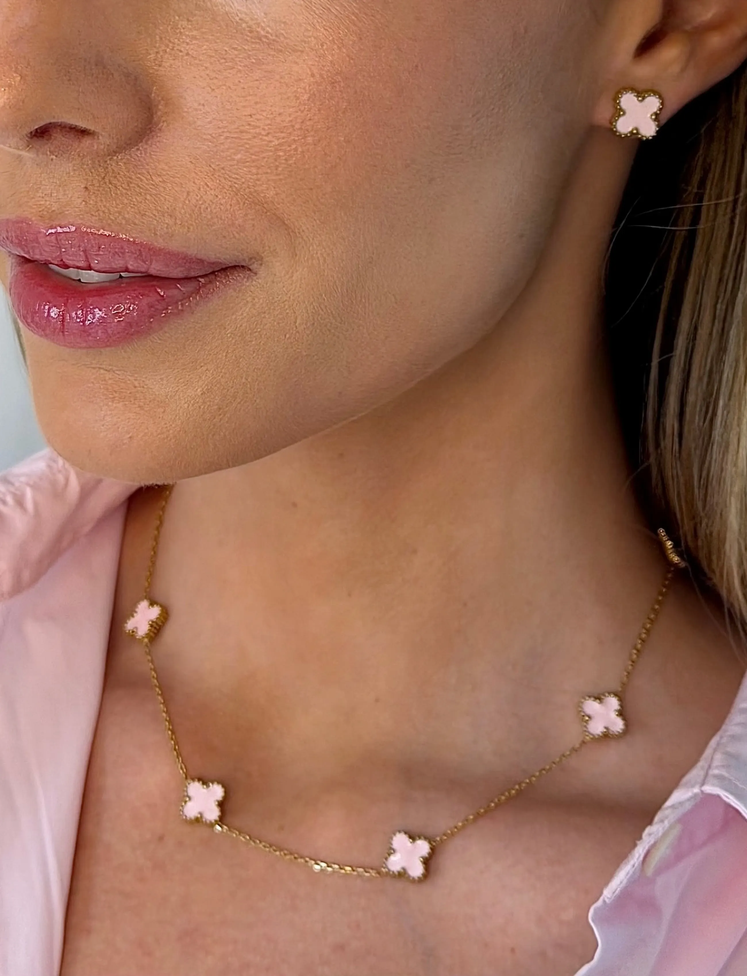 Bud To Rose Clover Multi Necklace Pink/Gold, One Size, Necklaces, Rosa - Chain Frauen