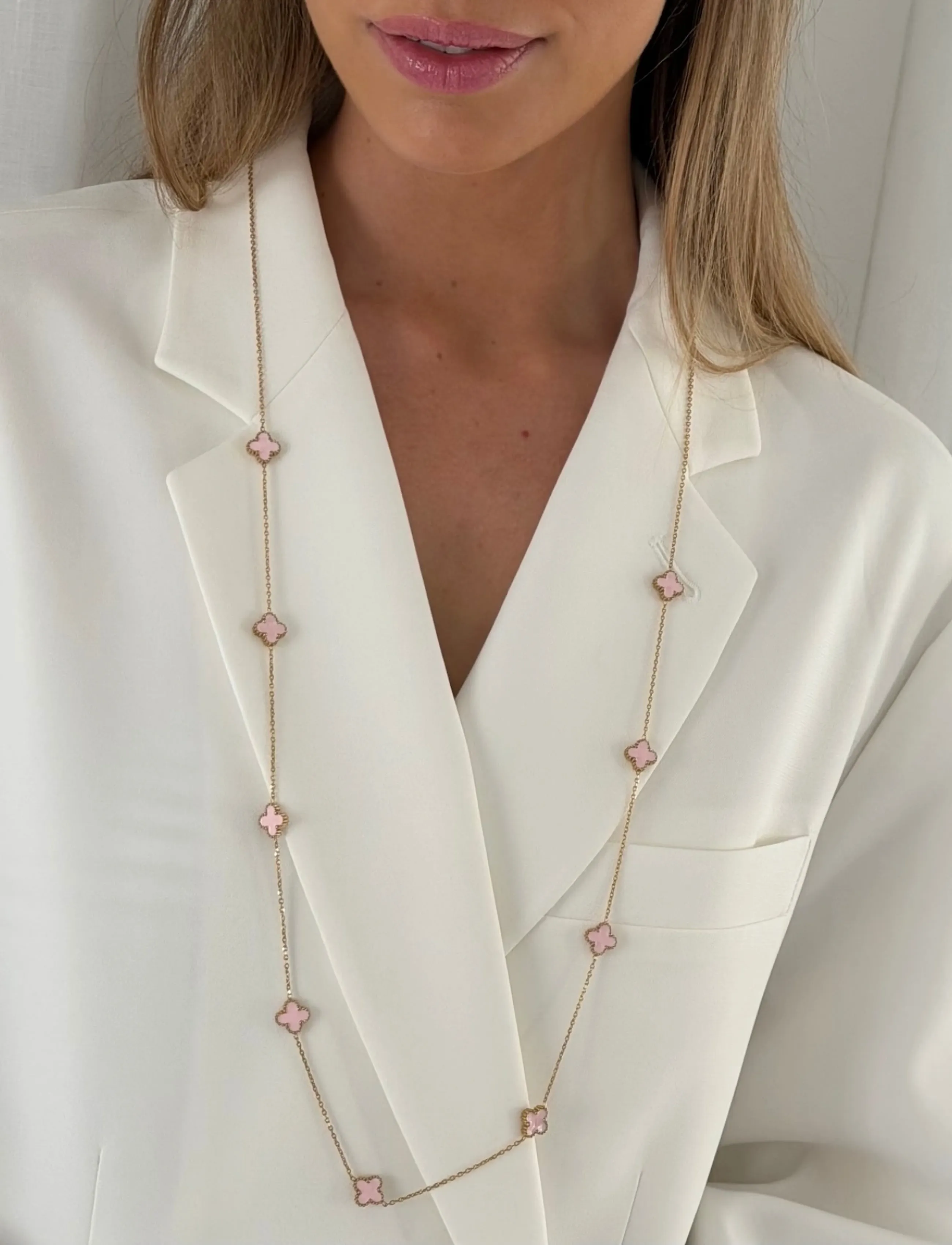 Bud To Rose Clover Multi Long Necklace Pink/Gold, One Size, Necklaces, Rosa - Chain Frauen