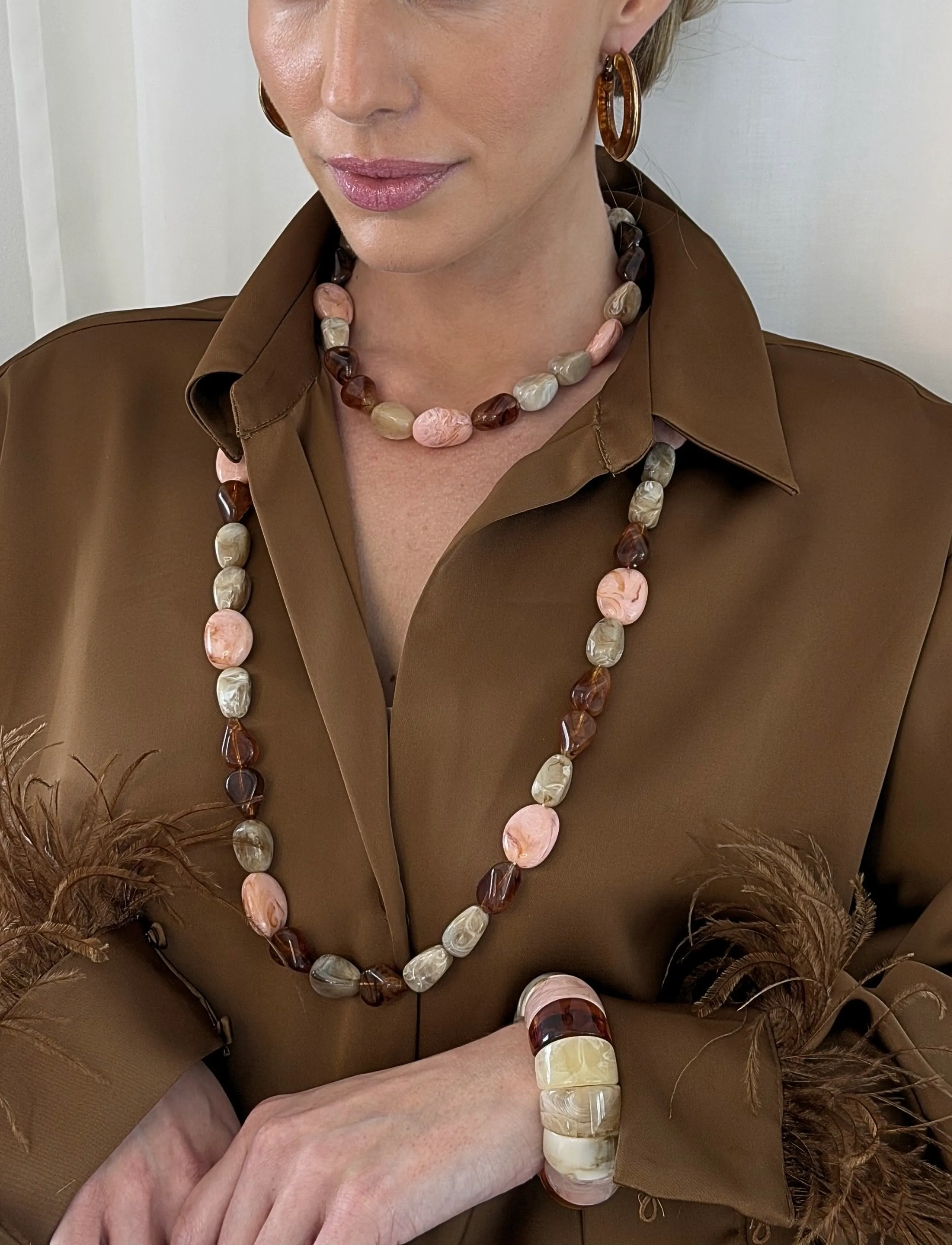 Bud To Rose Prisma Resin Necklace Pink/Brown, Kvinder, Resin Halskæde, Multi/mønstret, Str: ONE SIZE