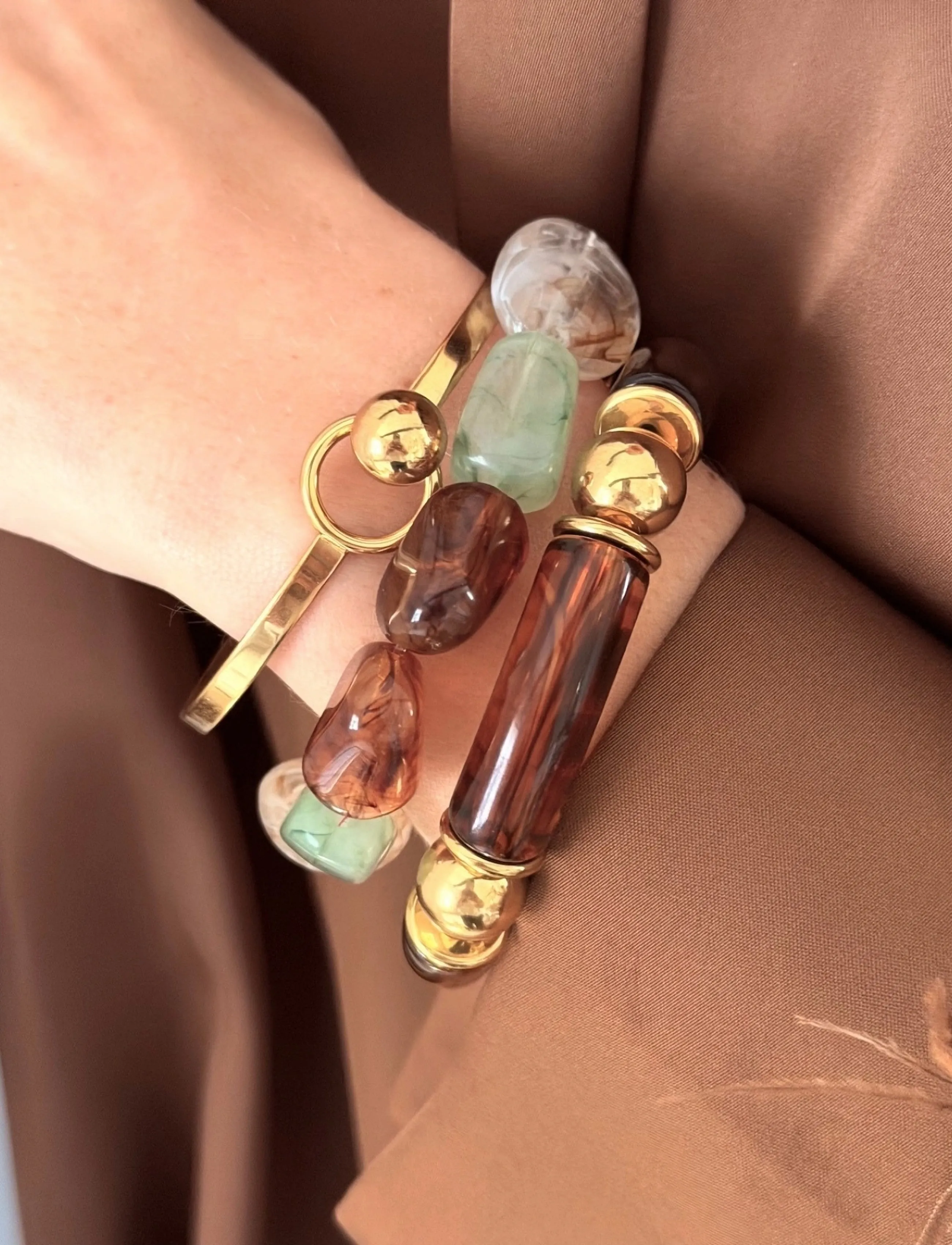 Bud To Rose Prisma Resin Bracelet Green/Brown, One Size, Bracelets, Mehrfarbig/gemustert - Pearl Frauen