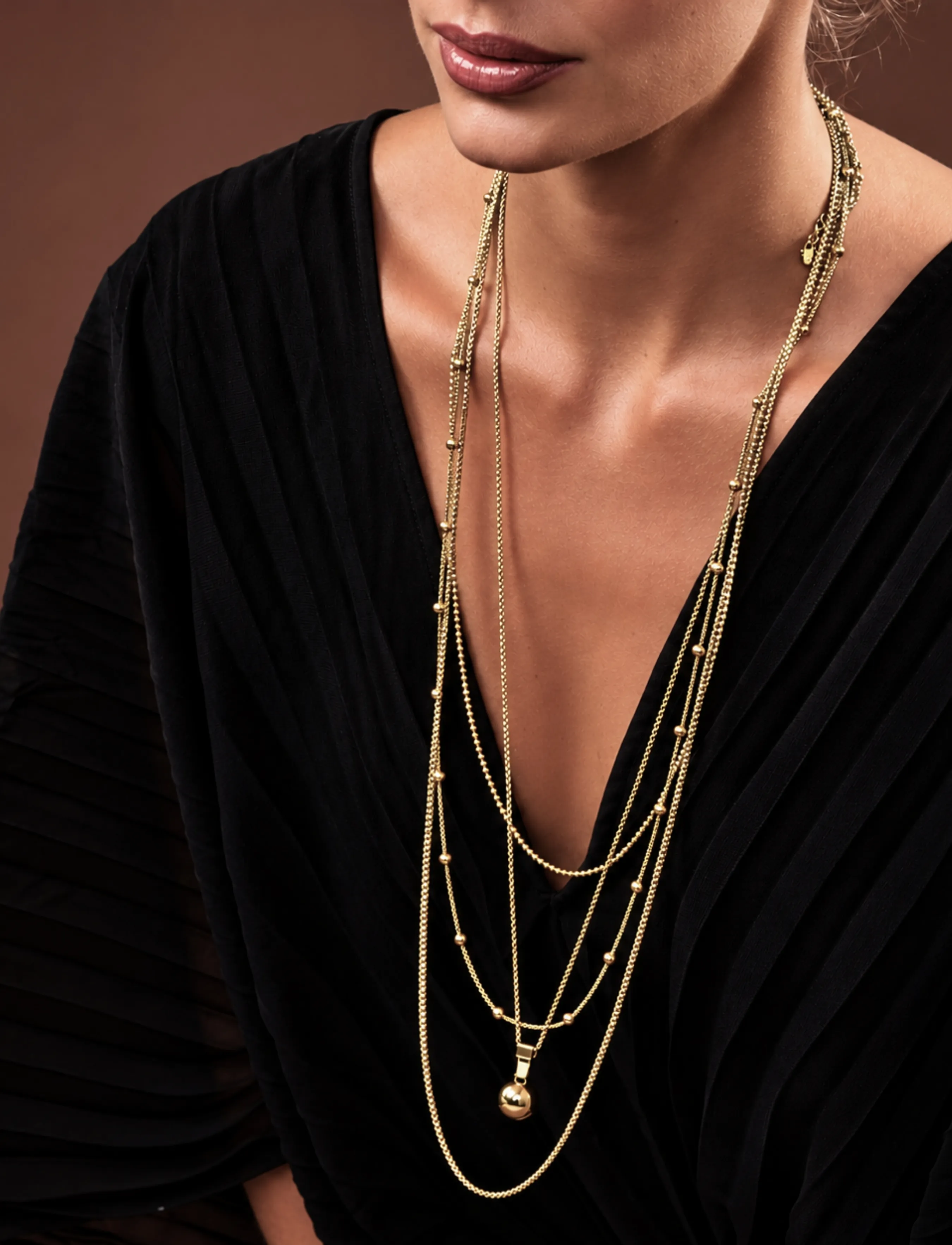 Bud To Rose Sacramento 3-Row Long Necklace Silver, One Size, Necklaces, Gold - Dainty Frauen