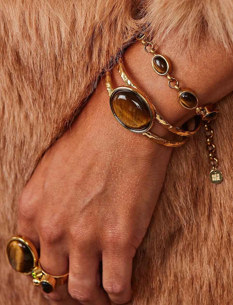 Bud To Rose - Retro Bracelet Brown/Gold - kedjearmband - gold - 0