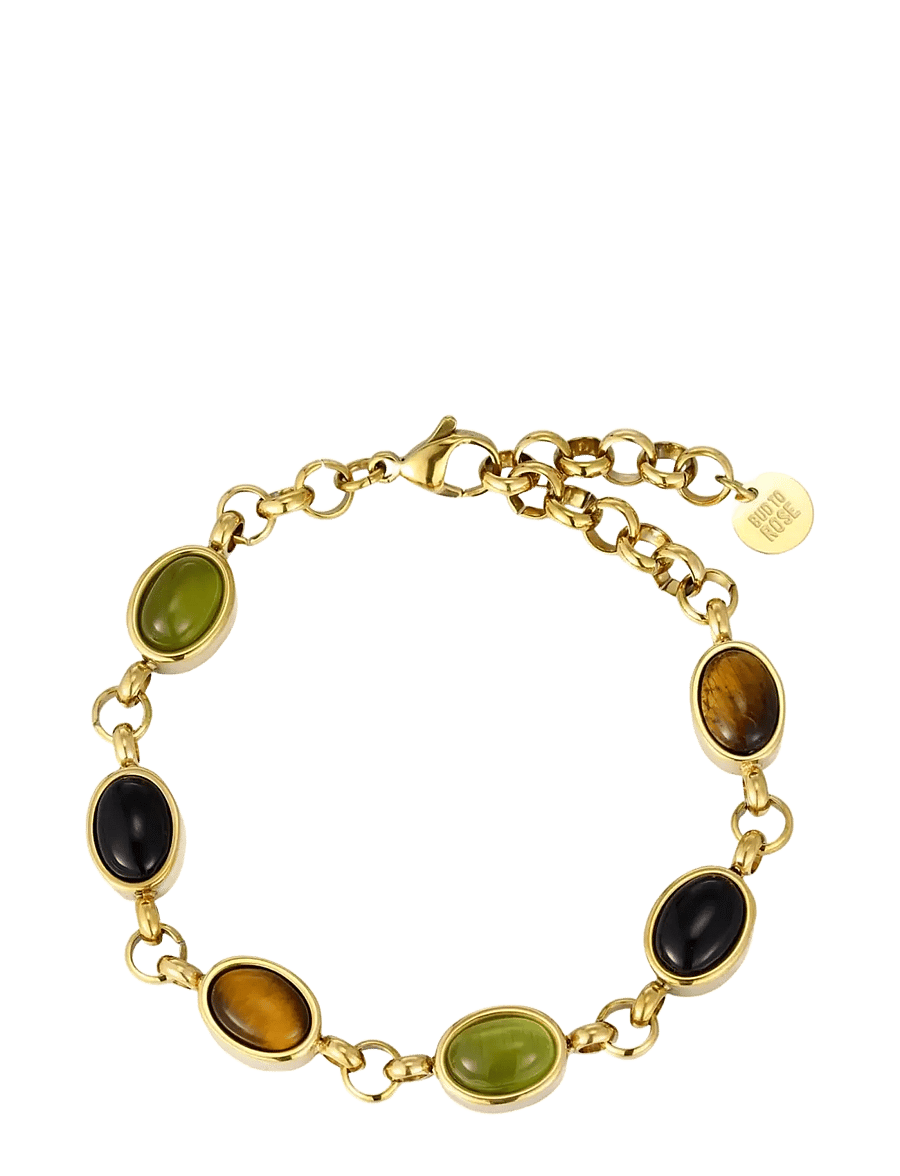 Bud To Rose - Retro Bracelet Green/Brown/Gold - chain bracelets - gold - 1