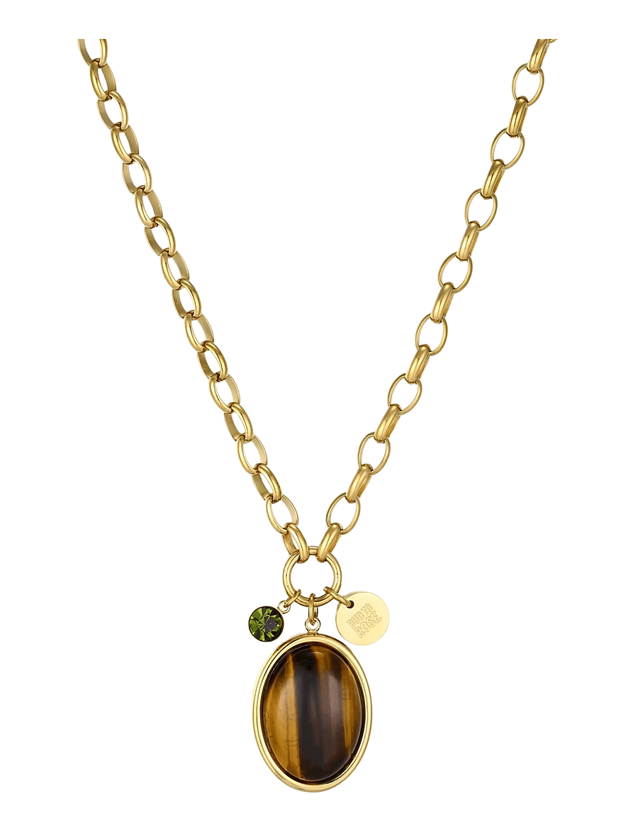 Bud To Rose - Retro Long Necklace Brown/Green/Gold - statement halskæder - gold - 0