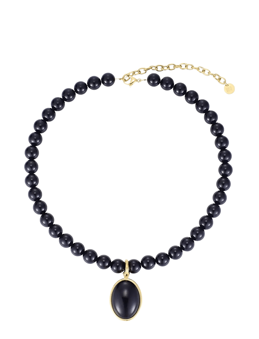 Bud To Rose - Retro Stone Necklace Black/Gold - statement halskæder - gold - 1