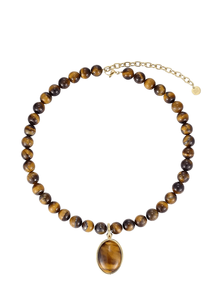Bud To Rose - Retro Stone Necklace Brown/Gold - statement halskæder - gold - 1