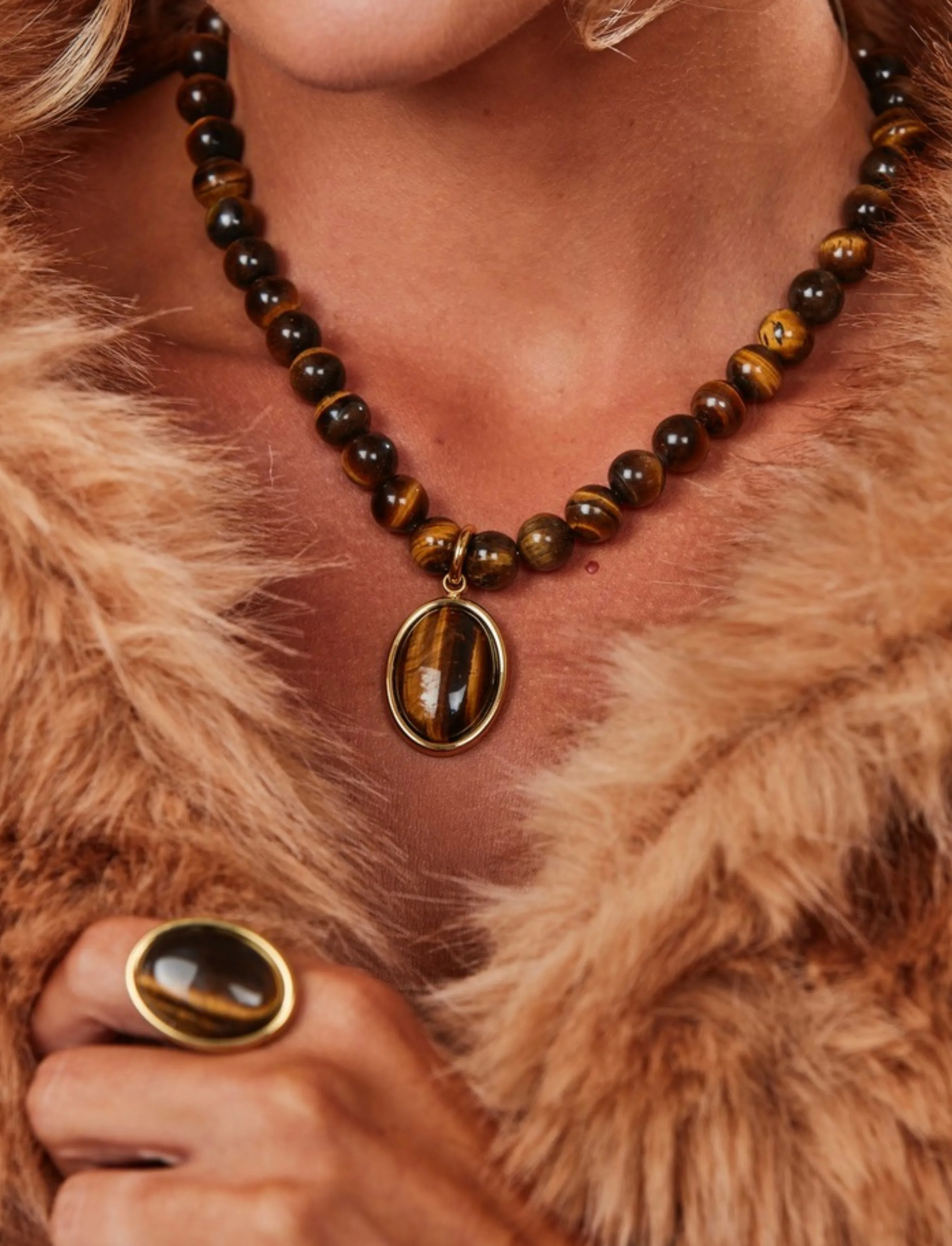 Bud To Rose Retro Stone Necklace Brown/Gold, One Size, Necklaces, Gold - Statement Frauen