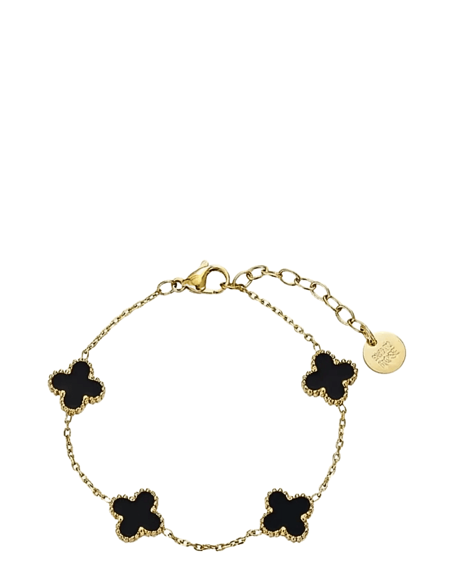Bud To Rose - Clover Multi Enamel Bracelet Black/Gold - kedjearmband - gold - 1