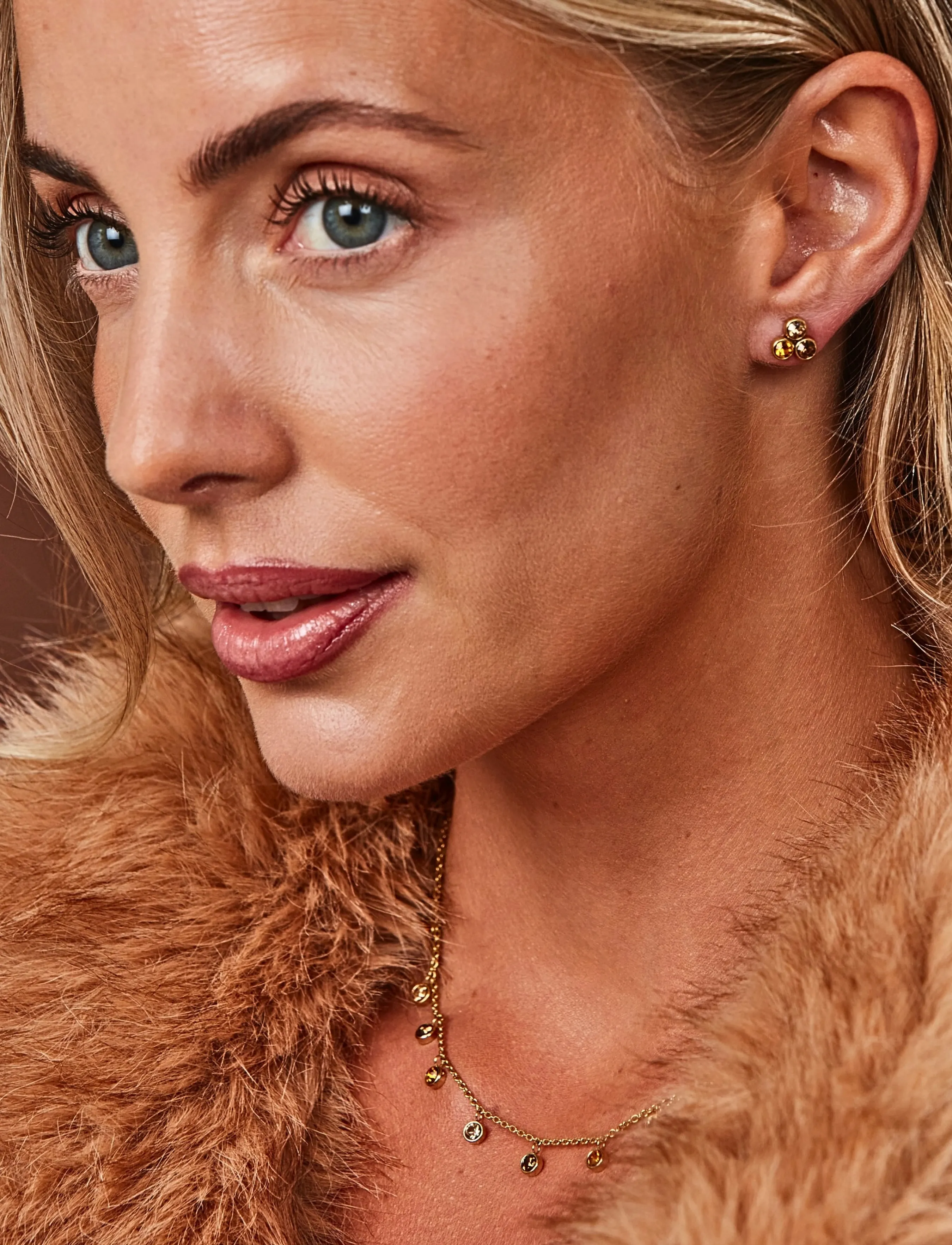 Bud To Rose Lima Trio Earring Amber/Gold, One Size, Earrings, Gold - Studs, Frauen