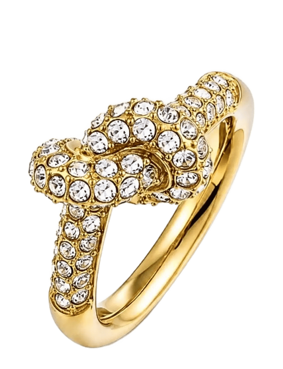 Bud To Rose - Knot Crystal Ring Clear/Gold - ringar - gold - 1
