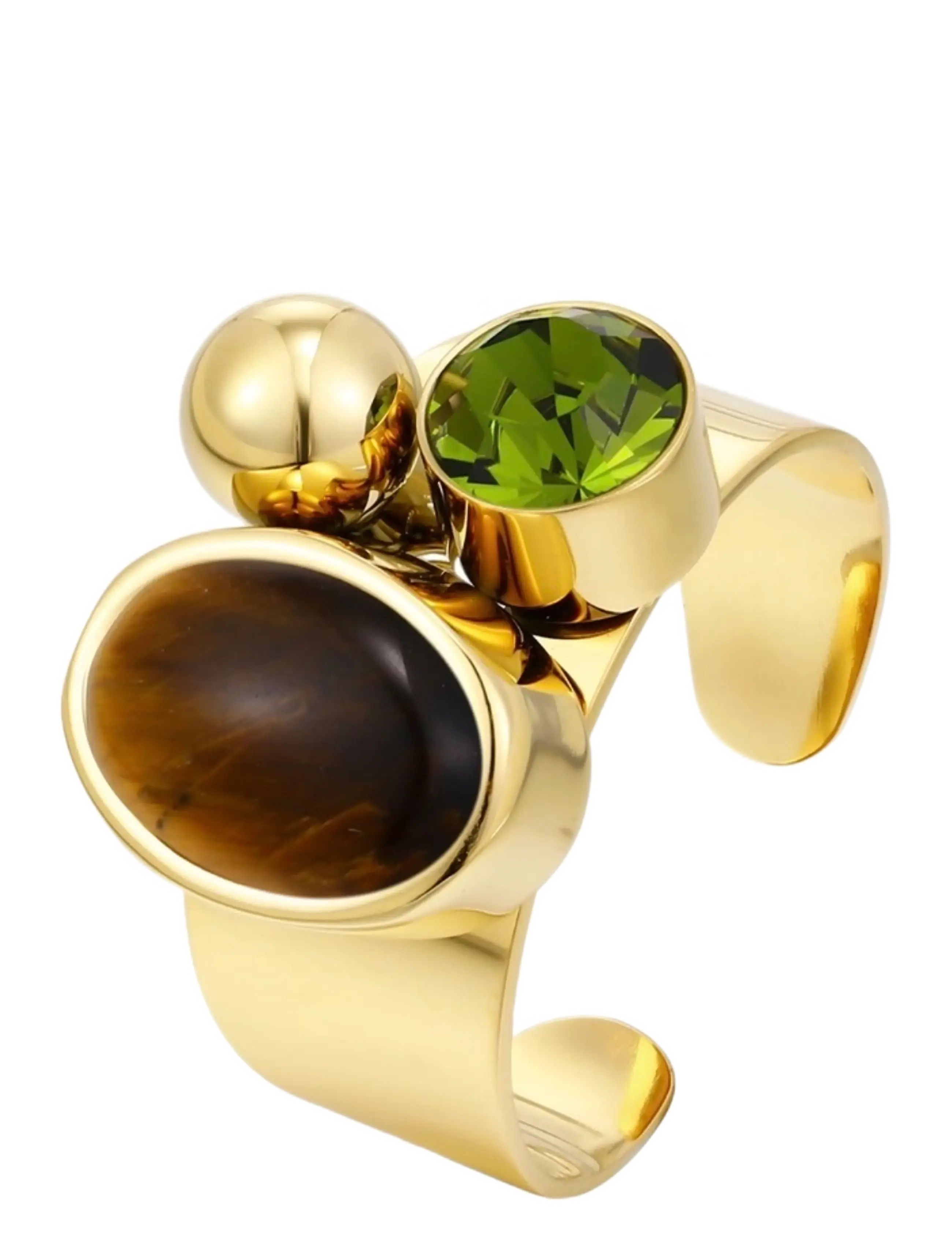 Bud To Rose Retro Ring Brown/Green/Gold - Inspiration - GOLD / gold