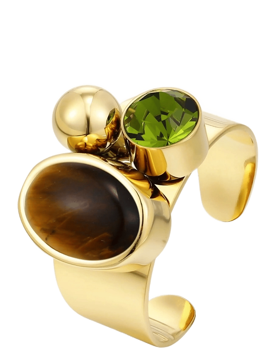 Bud To Rose - Retro Ring Brown/Green/Gold - ringe - gold - 1
