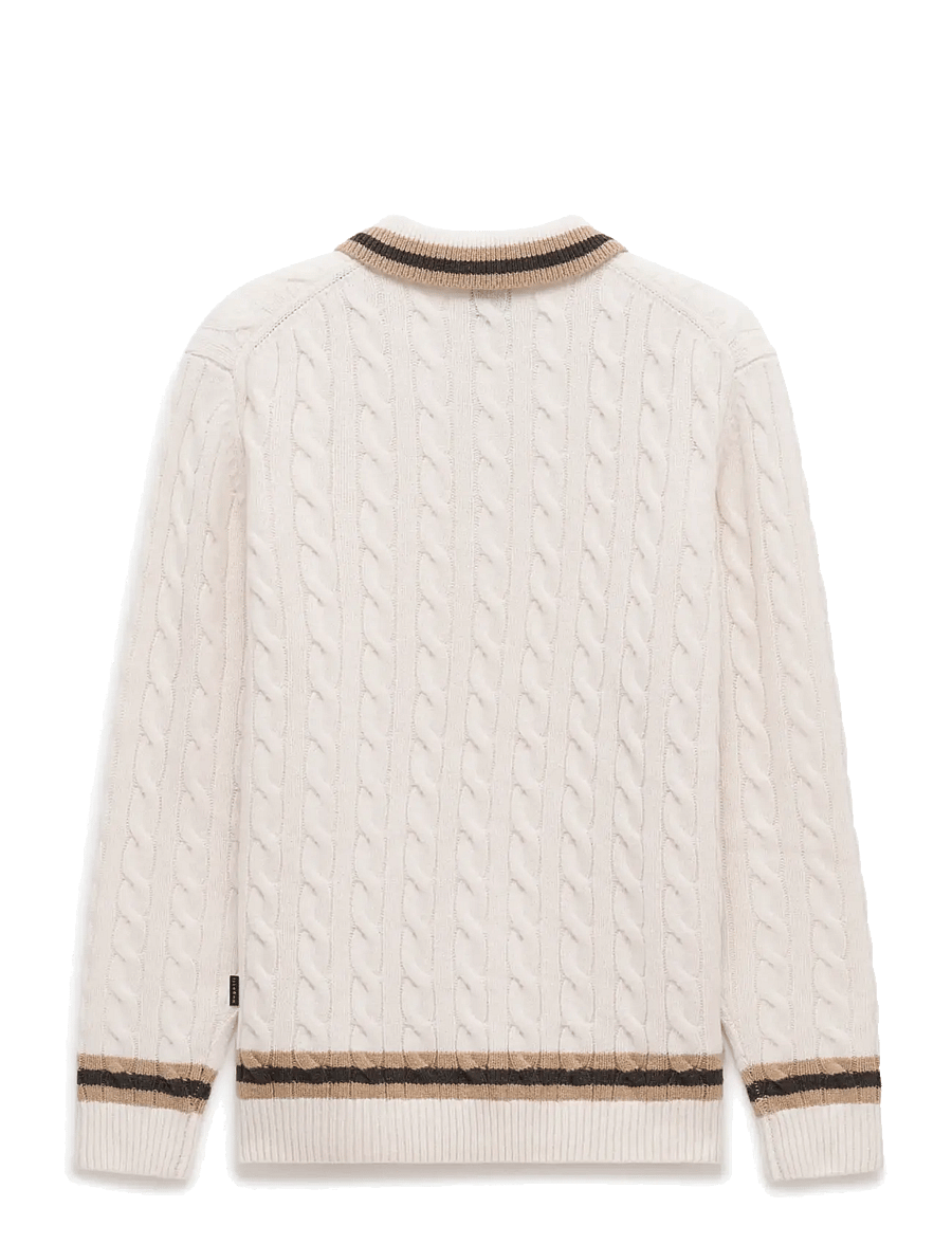 Bugatti - Long sleeve Polo shirt - långärmade stickade pikétröjor - ecru - 2
