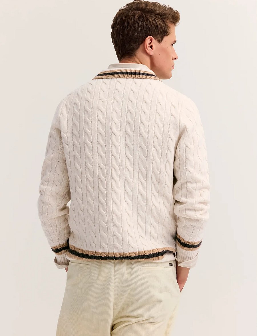 Bugatti - Long sleeve Polo shirt - långärmade stickade pikétröjor - ecru - 3