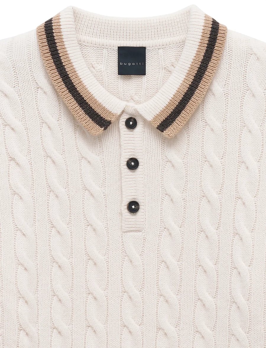 Bugatti - Long sleeve Polo shirt - långärmade stickade pikétröjor - ecru - 5
