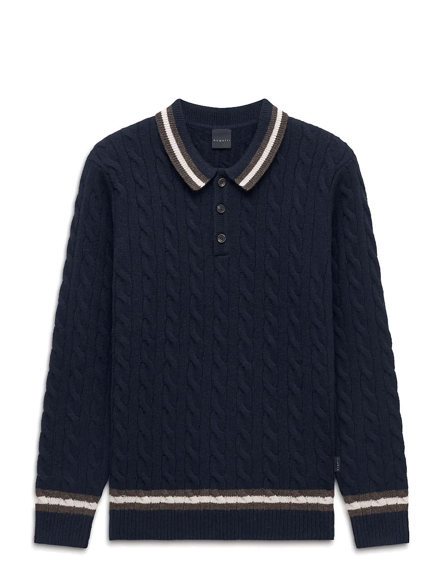 Bugatti - Long sleeve Polo shirt - poloer i strik med lange ærmer - navy blue - 1
