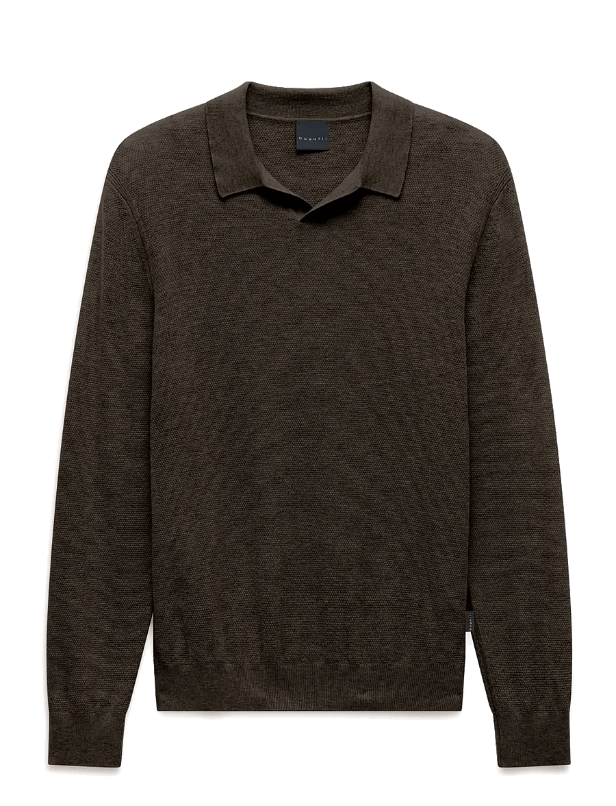 Bugatti - Long sleeve Polo shirt - långärmade stickade pikétröjor - brown - 1