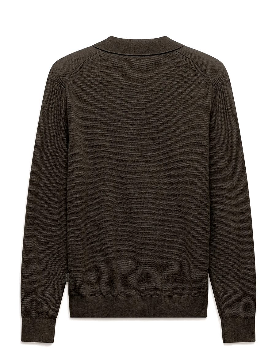 Bugatti - Long sleeve Polo shirt - långärmade stickade pikétröjor - brown - 2