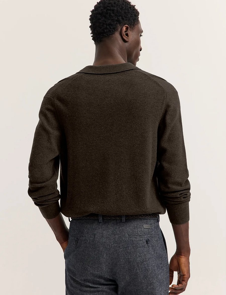 Bugatti - Long sleeve Polo shirt - långärmade stickade pikétröjor - brown - 3