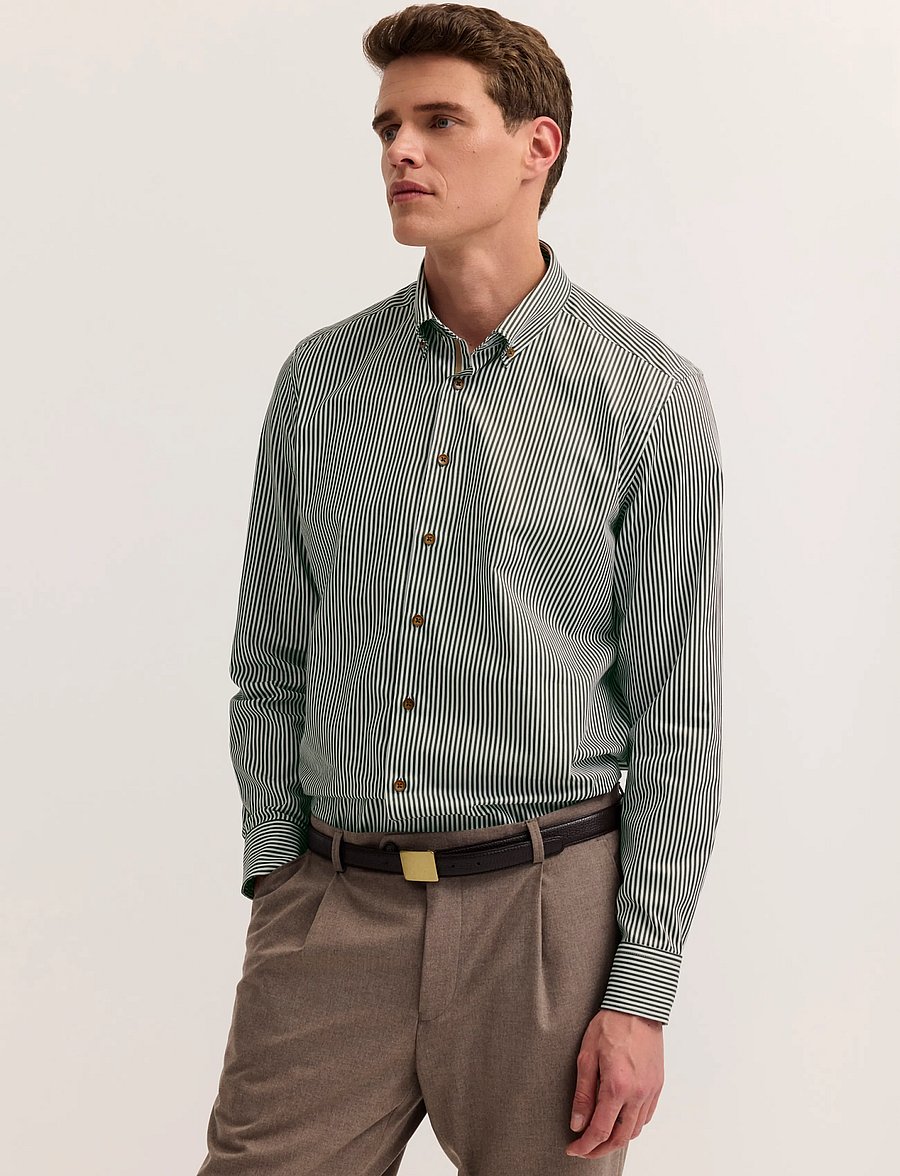 Bugatti - casual shirt 1/1 sleeve - vabaajasärgid - olive - 0