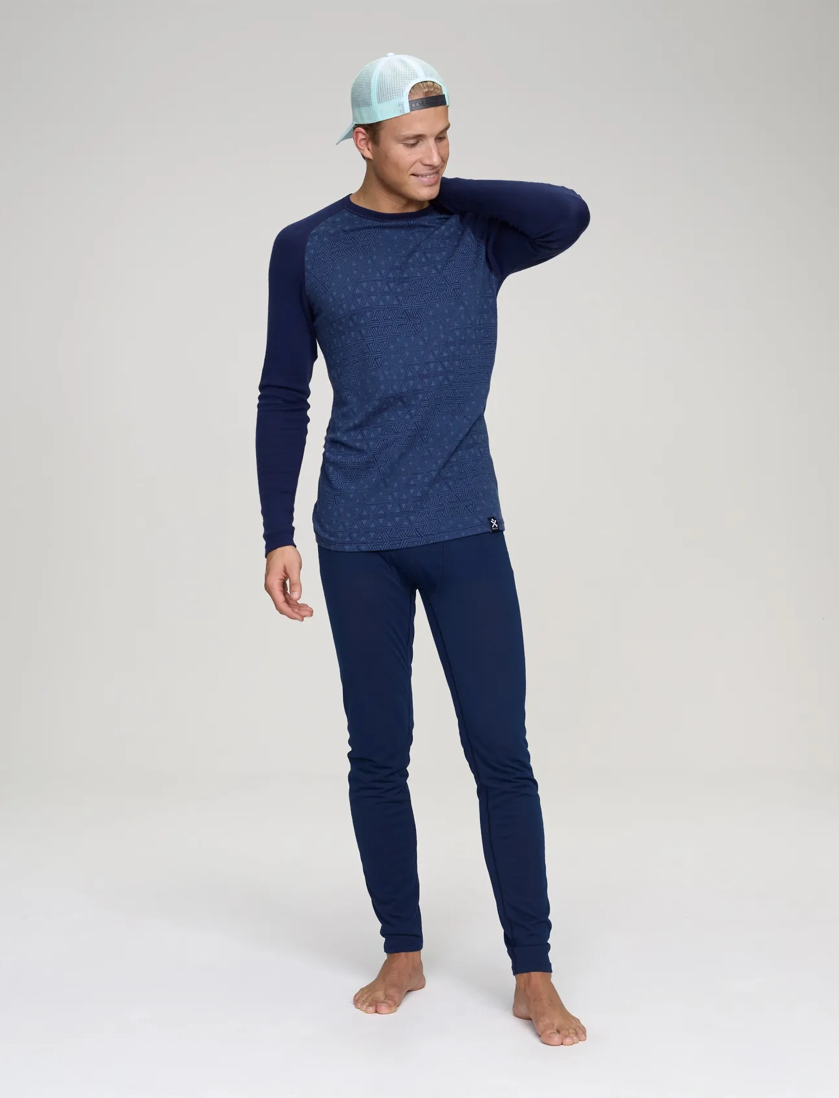 Bula Geo Merino Wool Crew, Herren, Merino Wolle Rundhals Langarm Top, Marineblau, Gr.M