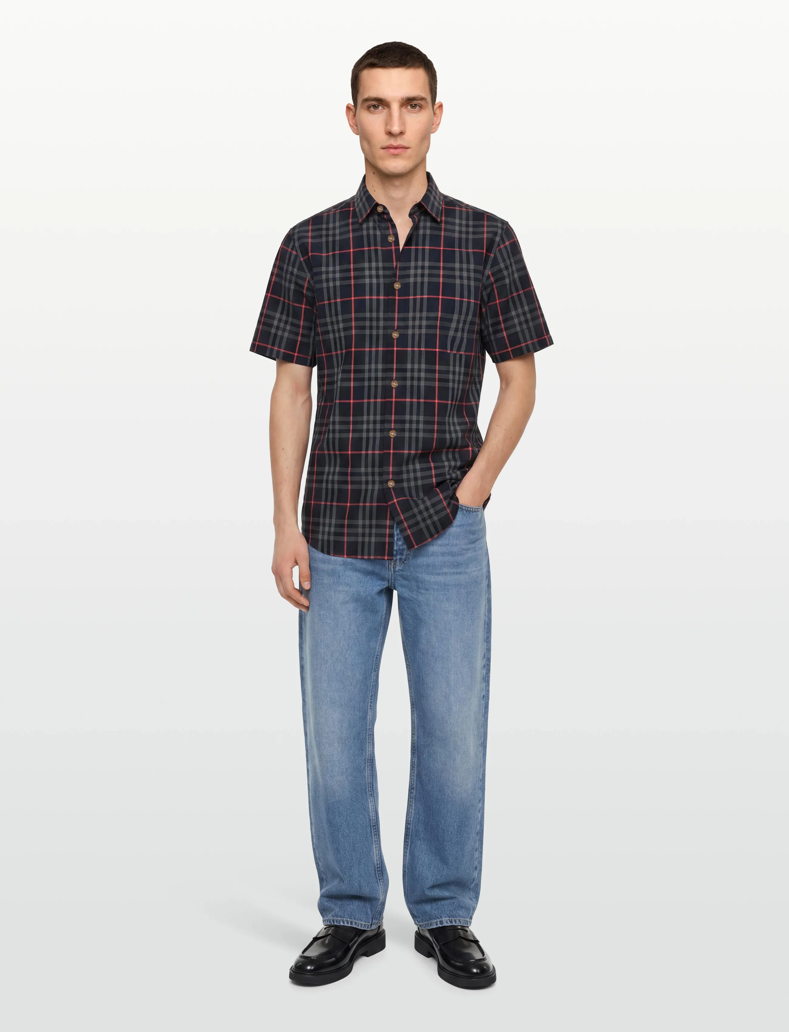 Burberry Shefford Short-Sleeved Shirt, M, Navy, Skjorter > Afslappet Shirts, Herre