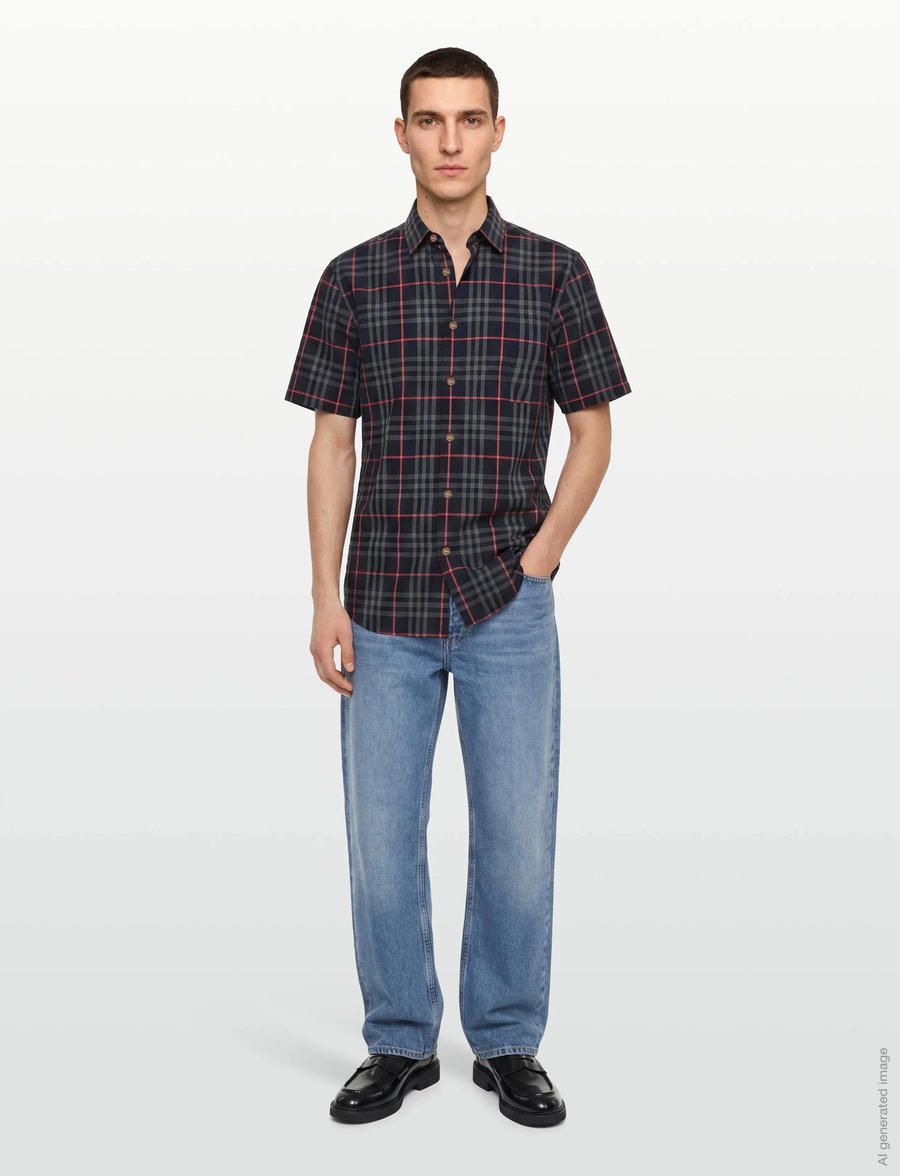 Burberry - Shefford Short-Sleeved Shirt - mustriga särgid - navy - 0