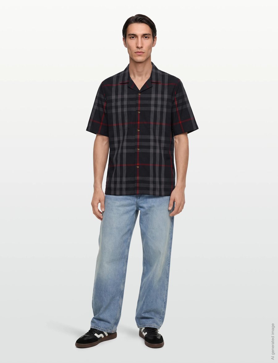 Burberry - Elio Short-Sleeved Shirt - karierte hemden - navy - 0