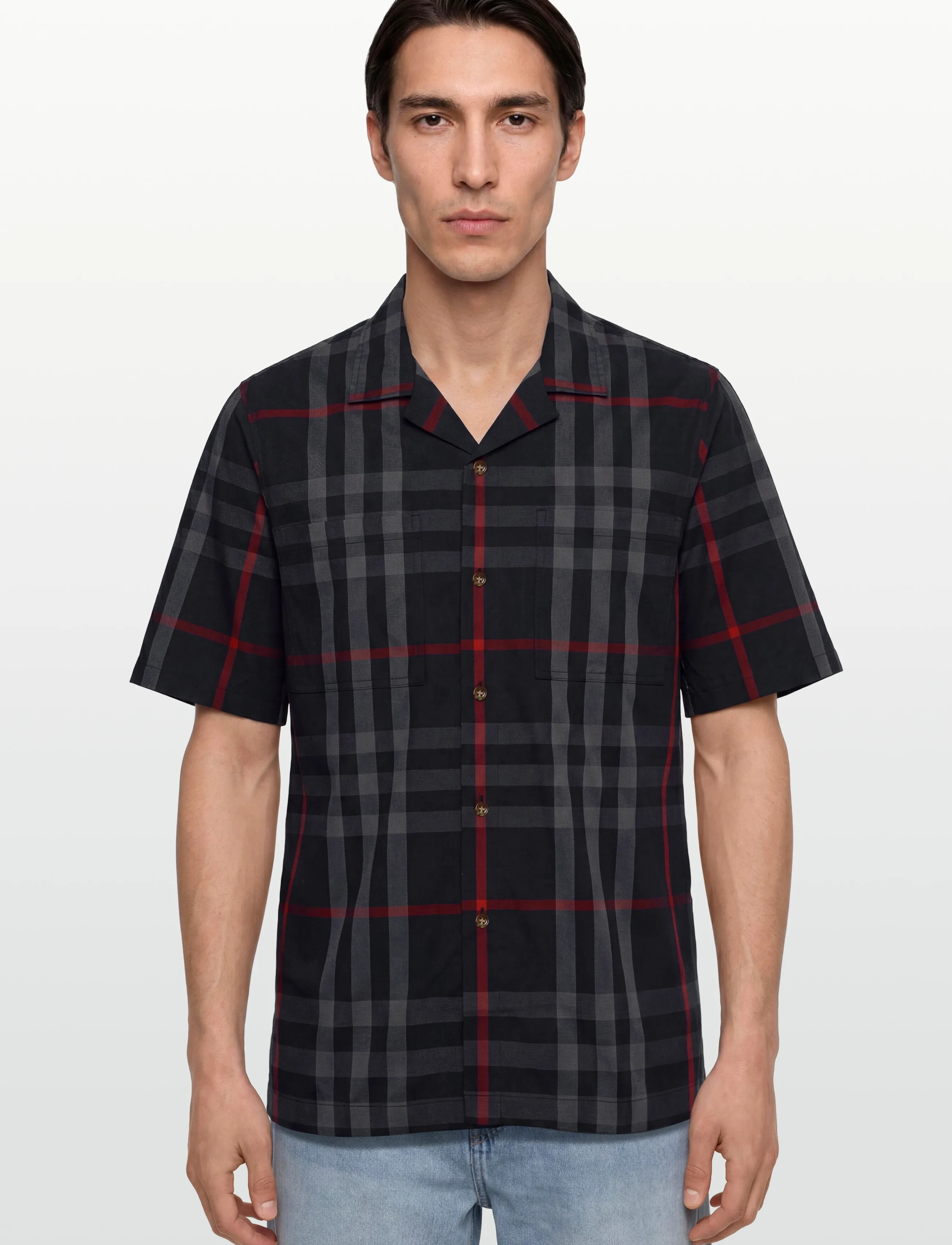 Burberry - Elio Short-Sleeved Shirt - karierte hemden - navy - 3