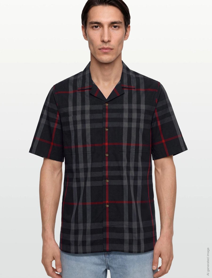 Burberry - Elio Short-Sleeved Shirt - karierte hemden - navy - 3