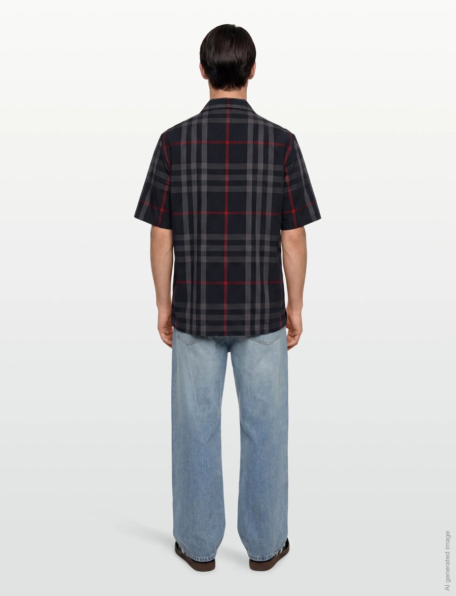 Burberry - Elio Short-Sleeved Shirt - karierte hemden - navy - 4