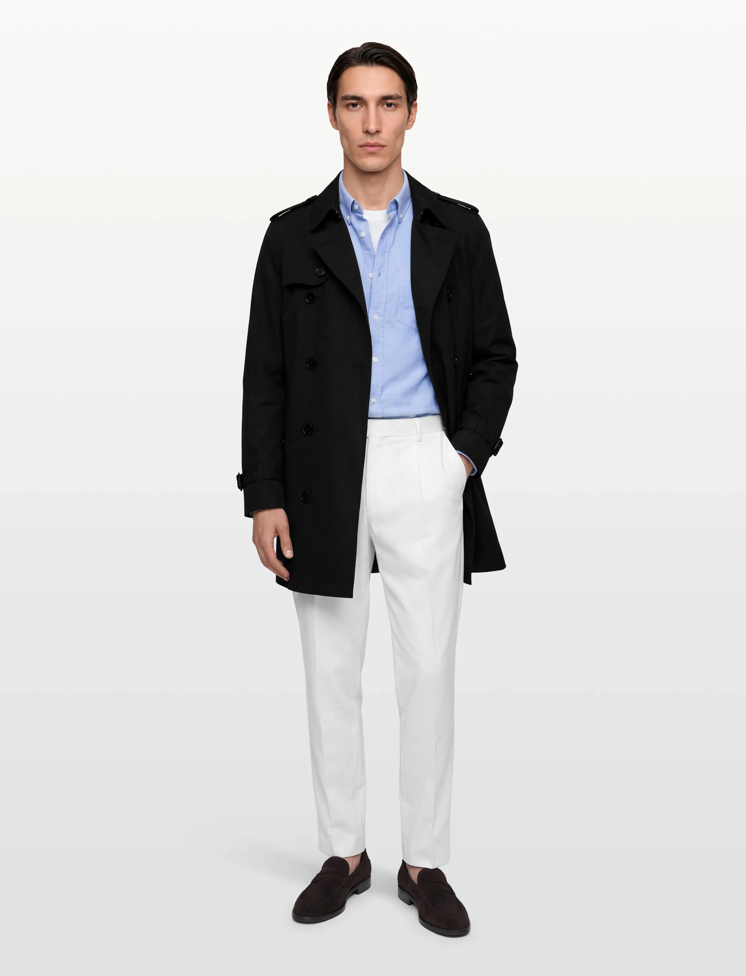 Burberry Brockham Trench Coat, Mænd, Dobbeltradet Trenchcoat, Navy, Str: 48
