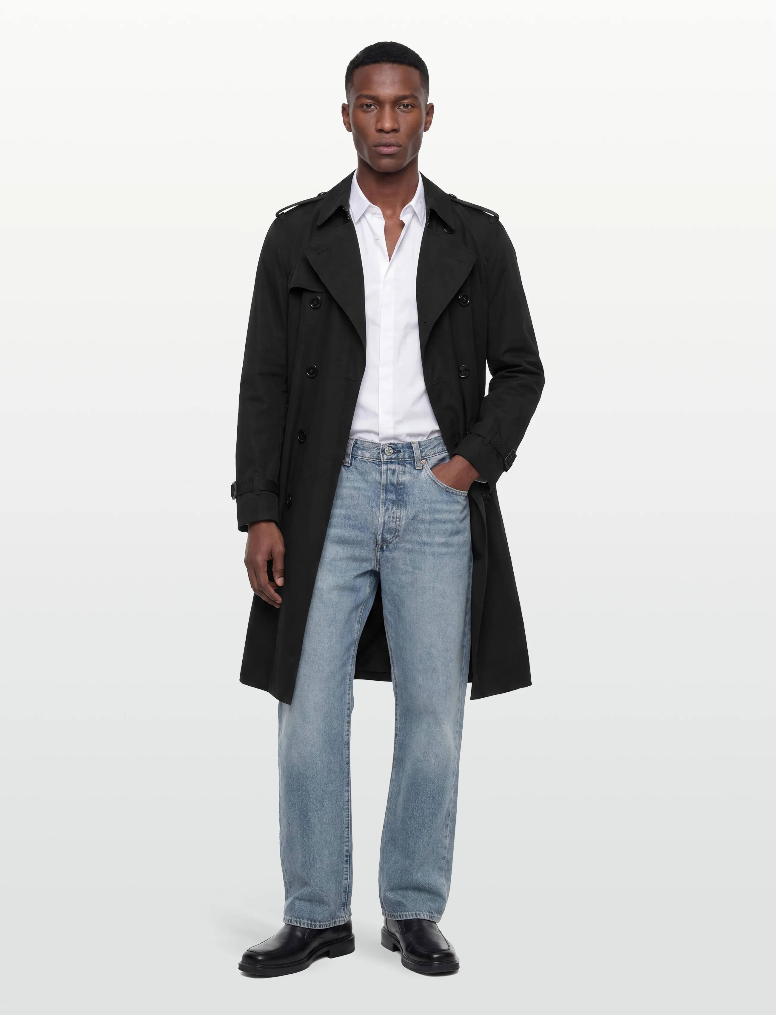 Burberry Brockham Lng, Mænd, Dobbeltradet Trenchcoat, Sort, Str: 50