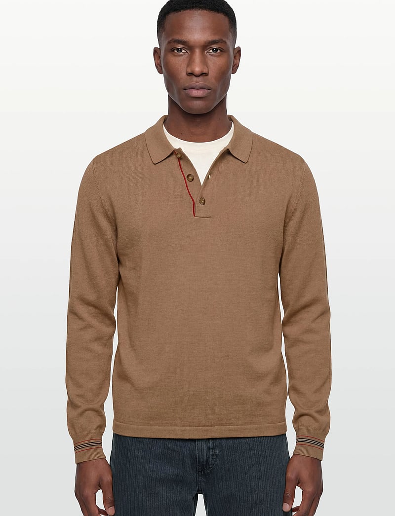 Burberry - PACE - langärmelige gestrickte polohemden - camel - 3