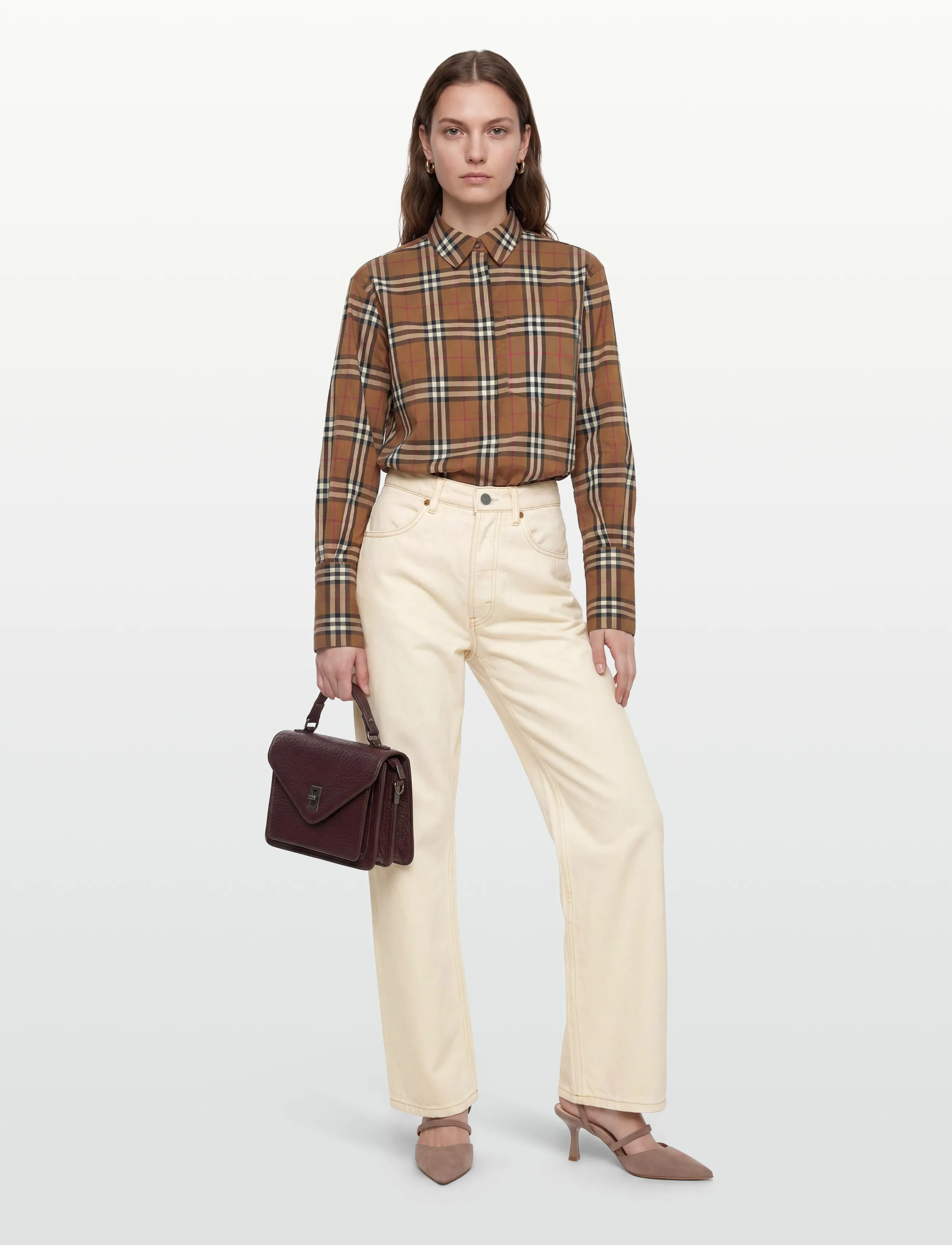 Burberry Ivery Shirt Chk, 40, Brown, Skjorter > Langærmede, Dame