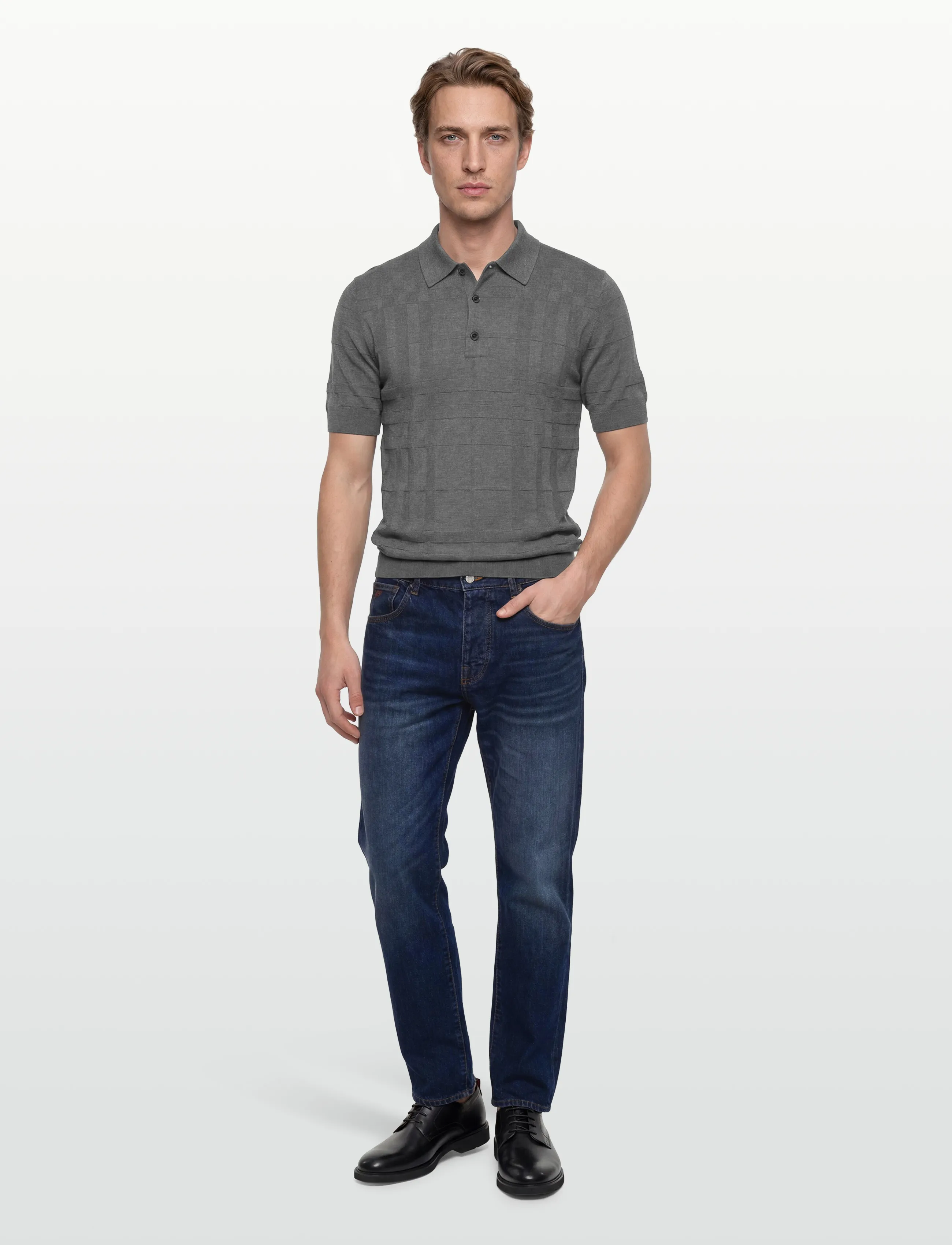 Burberry KIERAN CHK - Kortärmade stickade pikéer - DARK GREY MELANGE / grey