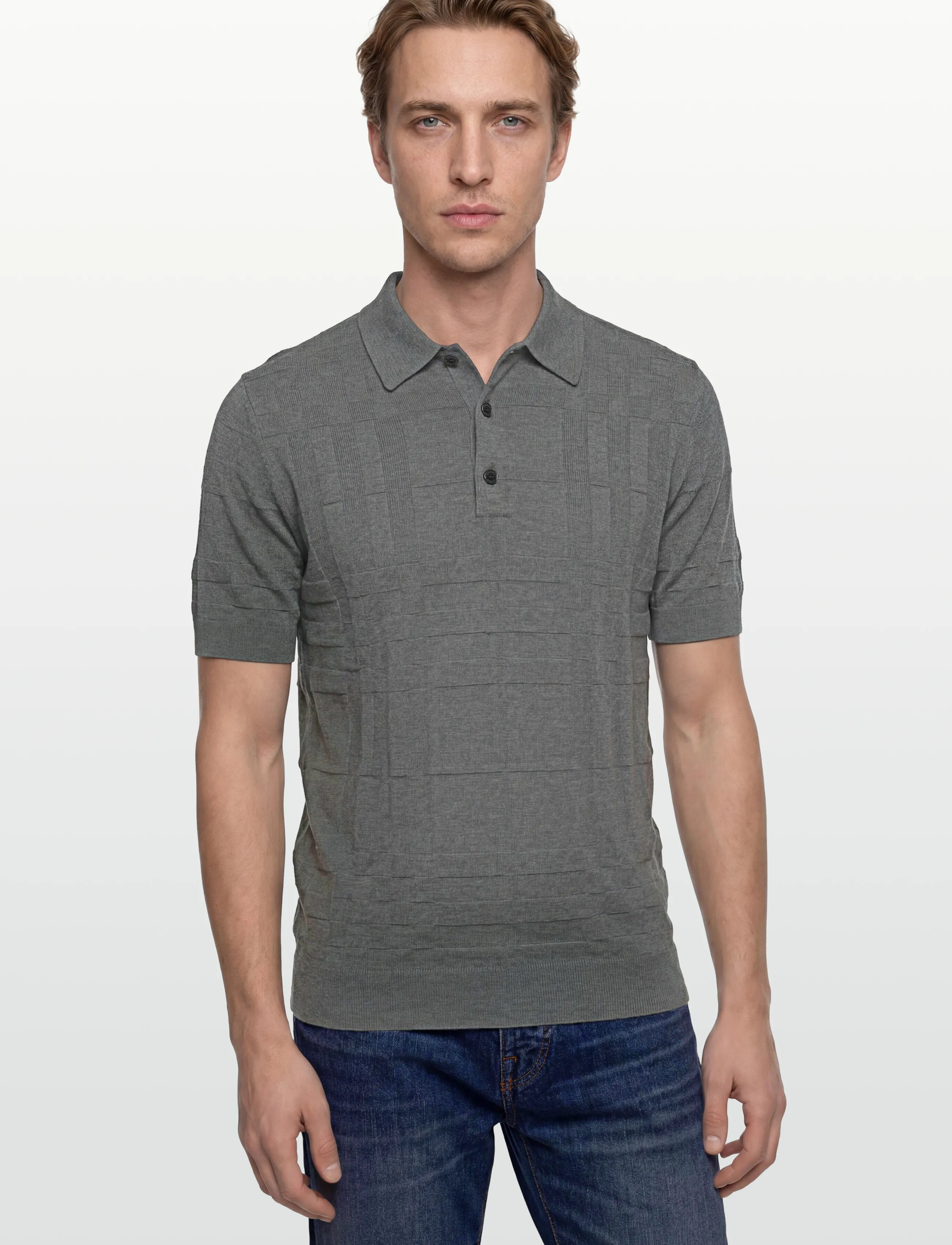 Burberry - KIERAN CHK - polostrik - dark grey melange - 3