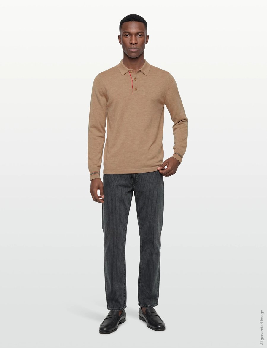 Burberry - PACE - pikkade varrukatega kootud polosärgid - camel melange - 0