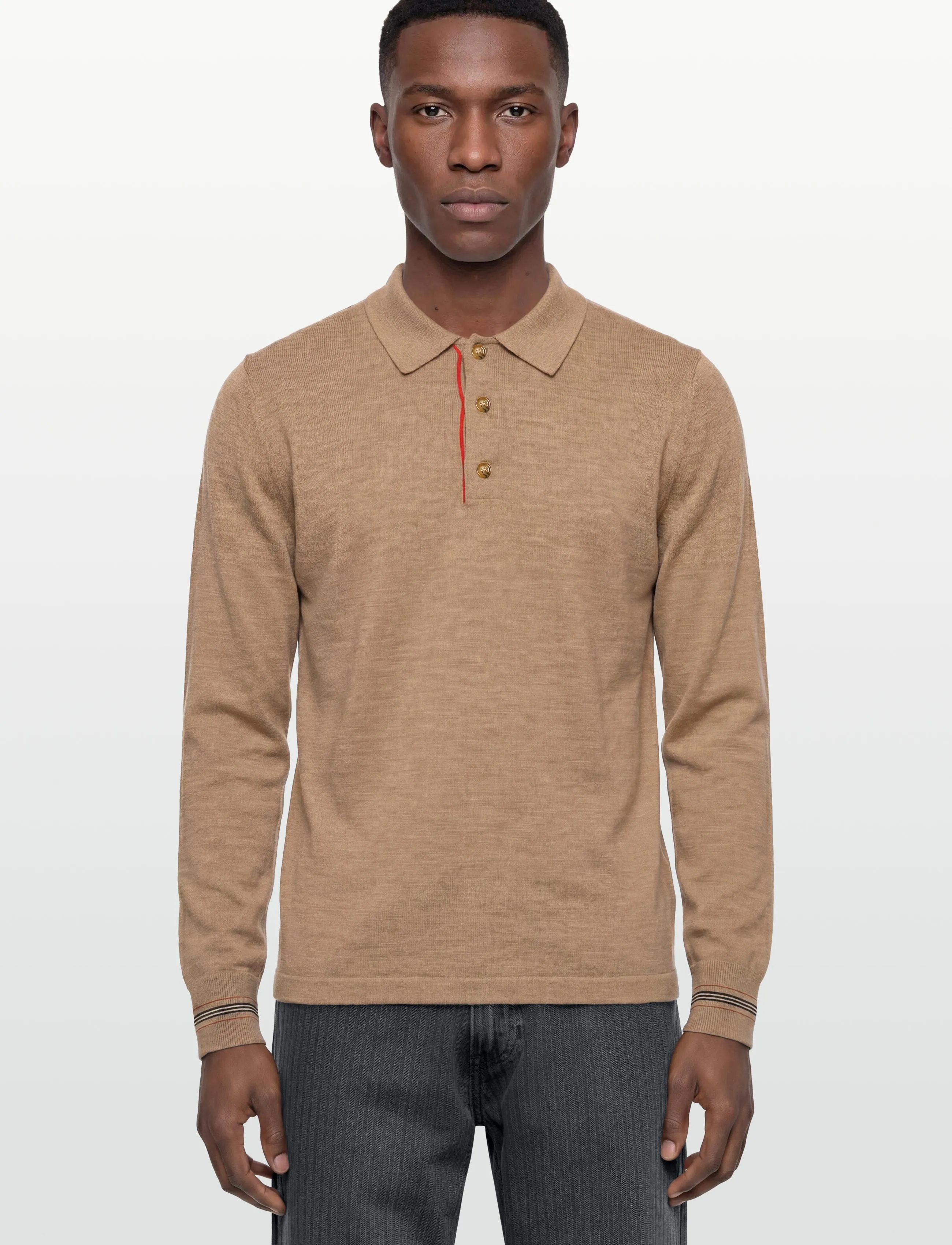 Burberry - PACE - pikkade varrukatega kootud polosärgid - camel melange - 3