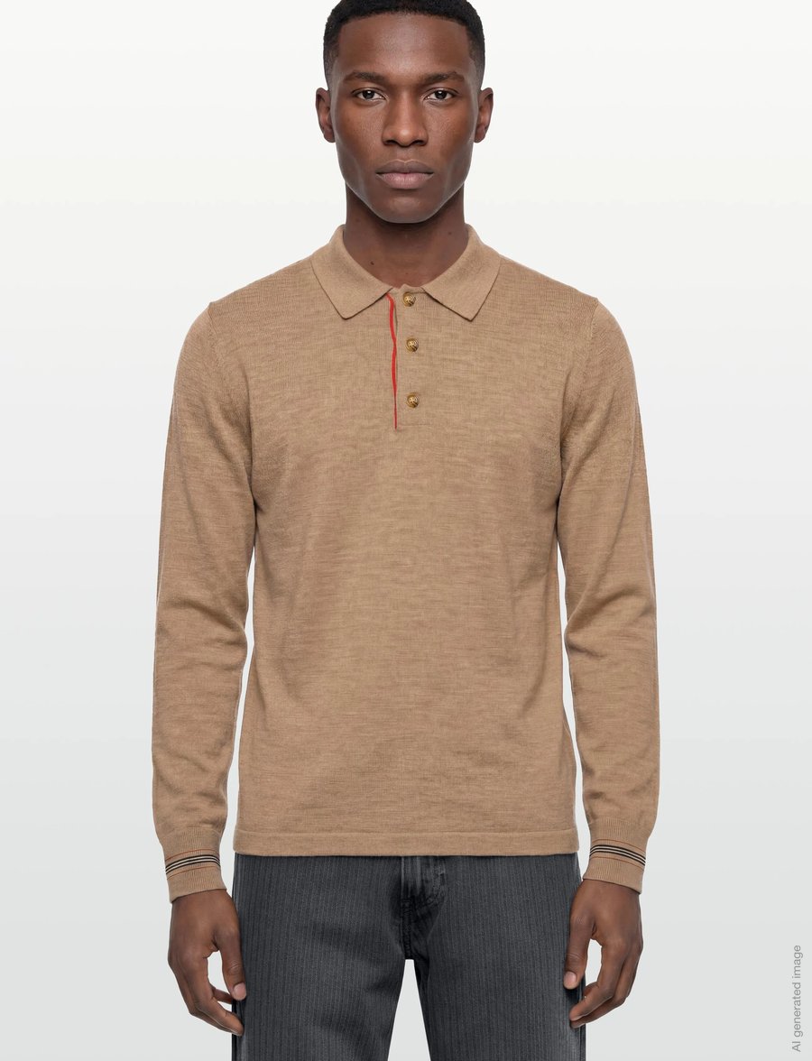 Burberry - PACE - pikkade varrukatega kootud polosärgid - camel melange - 3