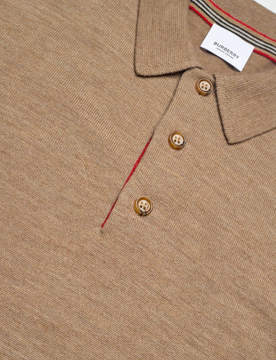 Burberry - PACE - pikkade varrukatega kootud polosärgid - camel melange - 5