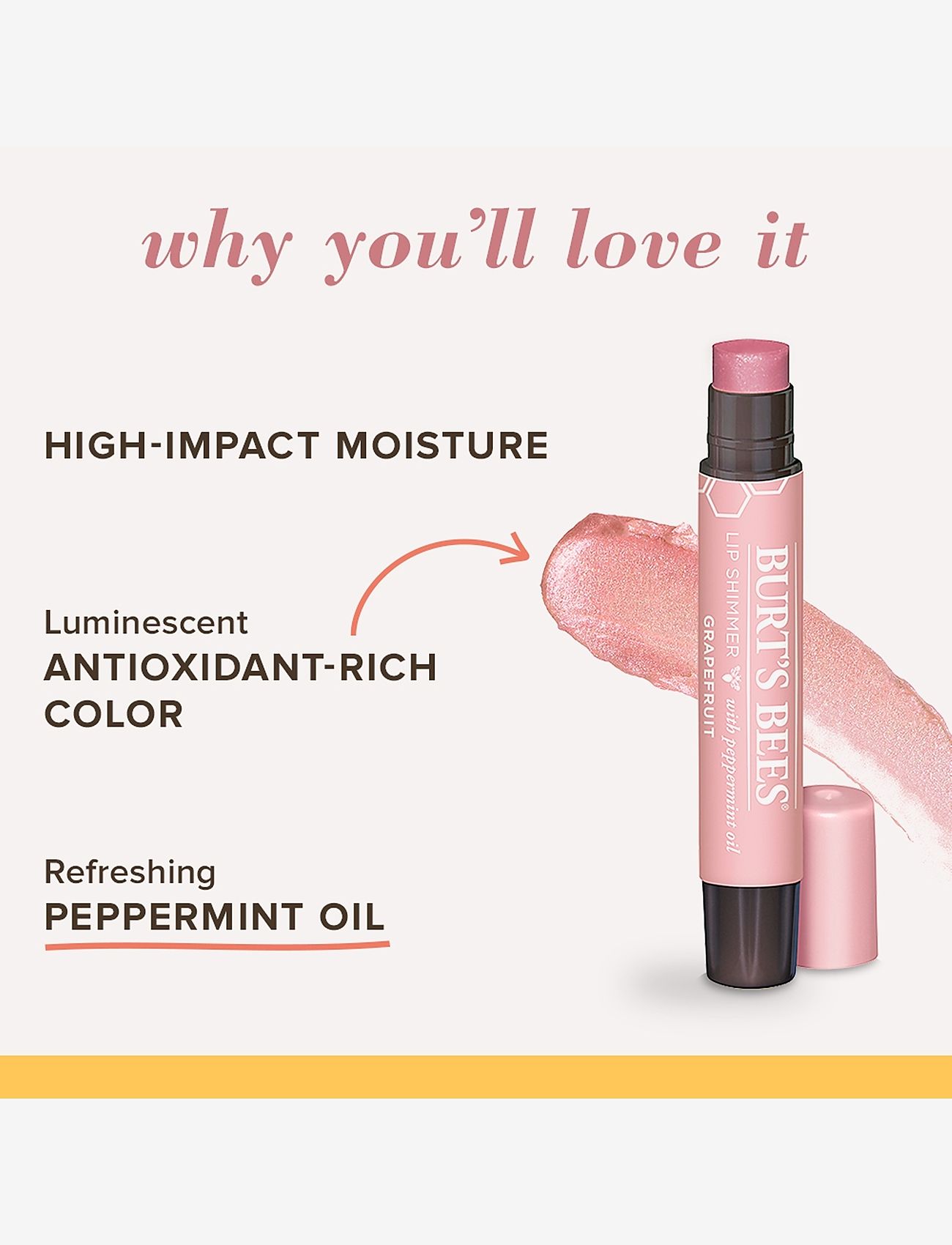 Burt's Bees - Lip Shimmer - Grapefruit (.09 oz / 2.6g) - bliv klar til date night - grapefruit - 2