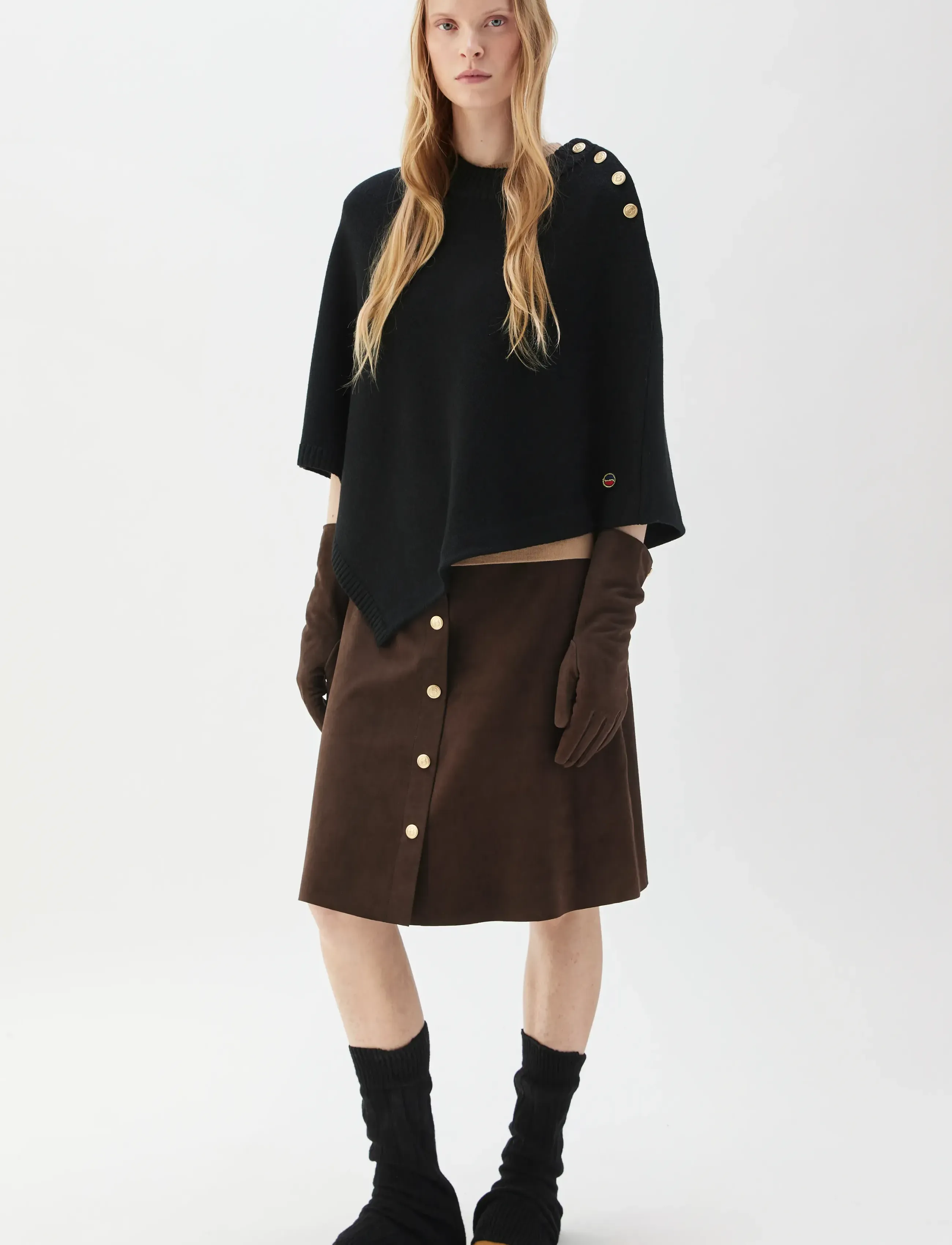 BUSNEL Randy Poncho, One Size, Knitwear, Schwarz - Ponchos, Frauen