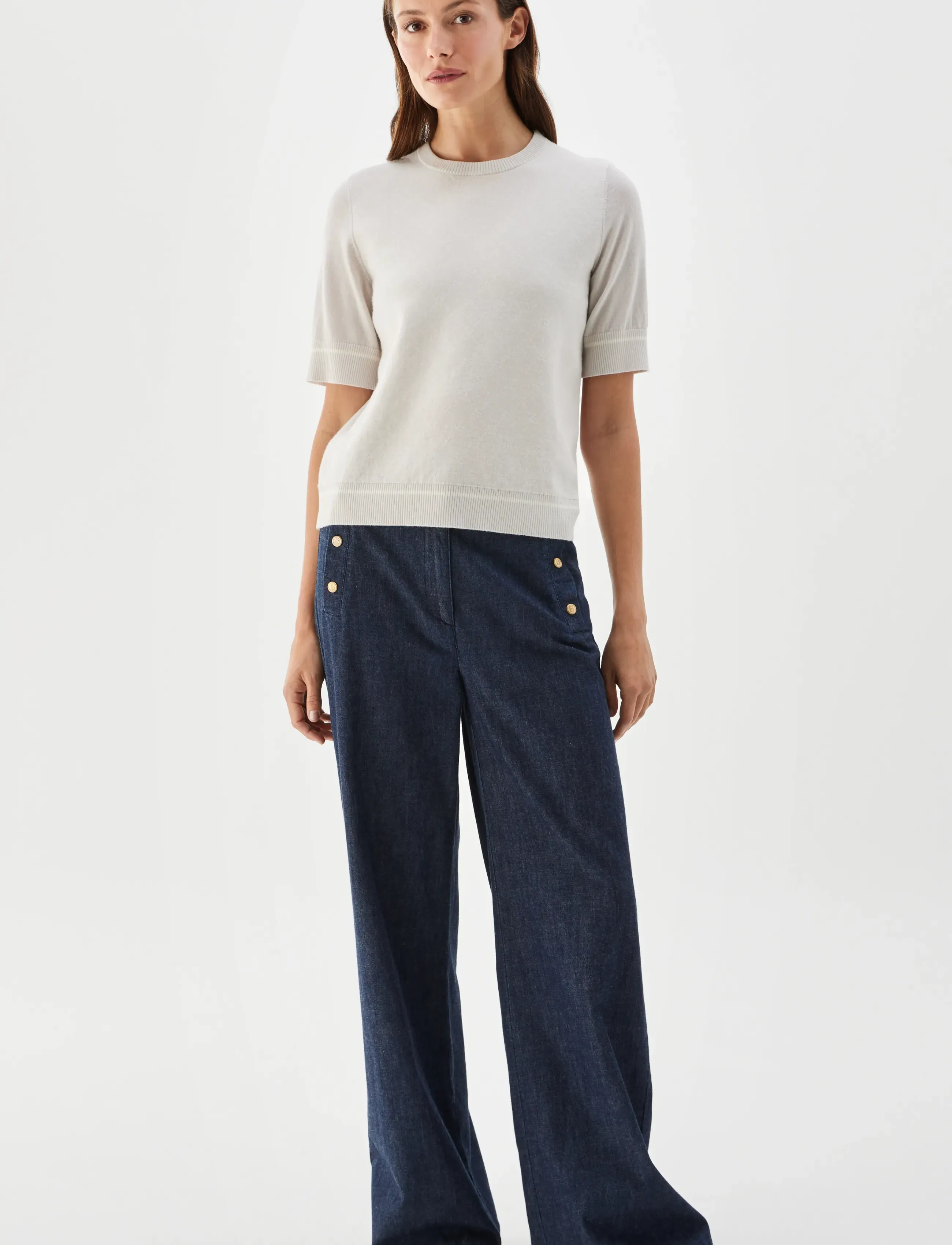 BUSNEL PAULINA top - T-shirts - SILVER BIRCH / ECRU / cream