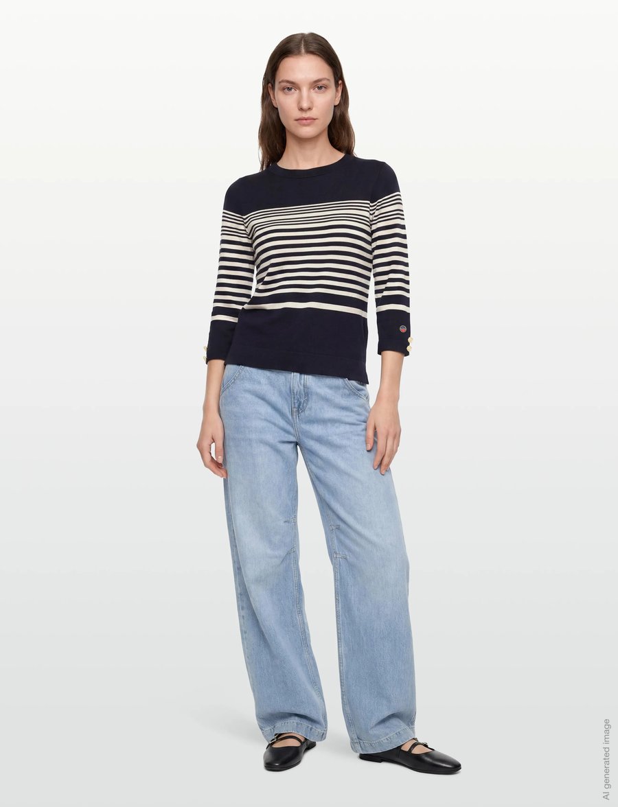 BUSNEL - HELIA top striped - tröjor - marine/silver birch stripe - 0