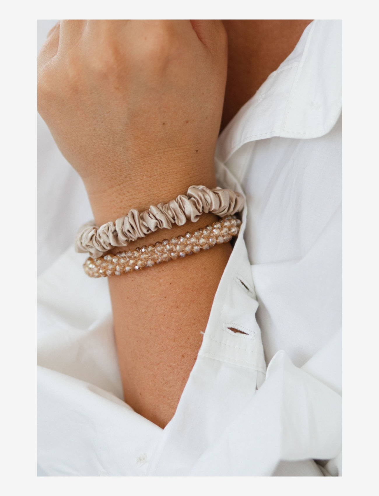 By Barb - Thin silk hair tie - hårsnoddar - beige - 1