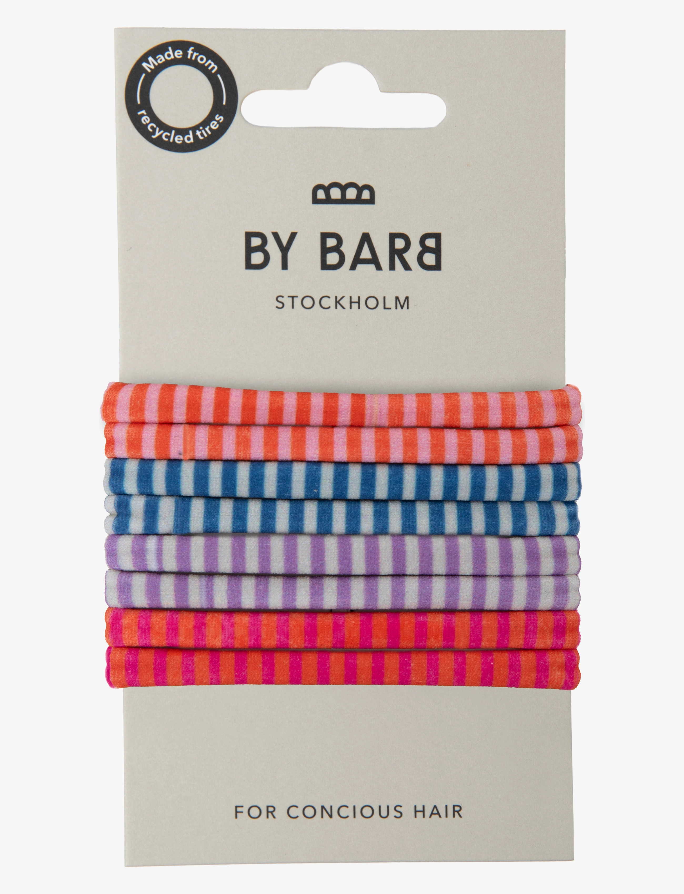 By Barb Hair Ties Striped Pattern Multicoloured 8-Pack, Recycled Material, One Size, Multi/patterned, Hårtilbehør > Scrunchies, Børn