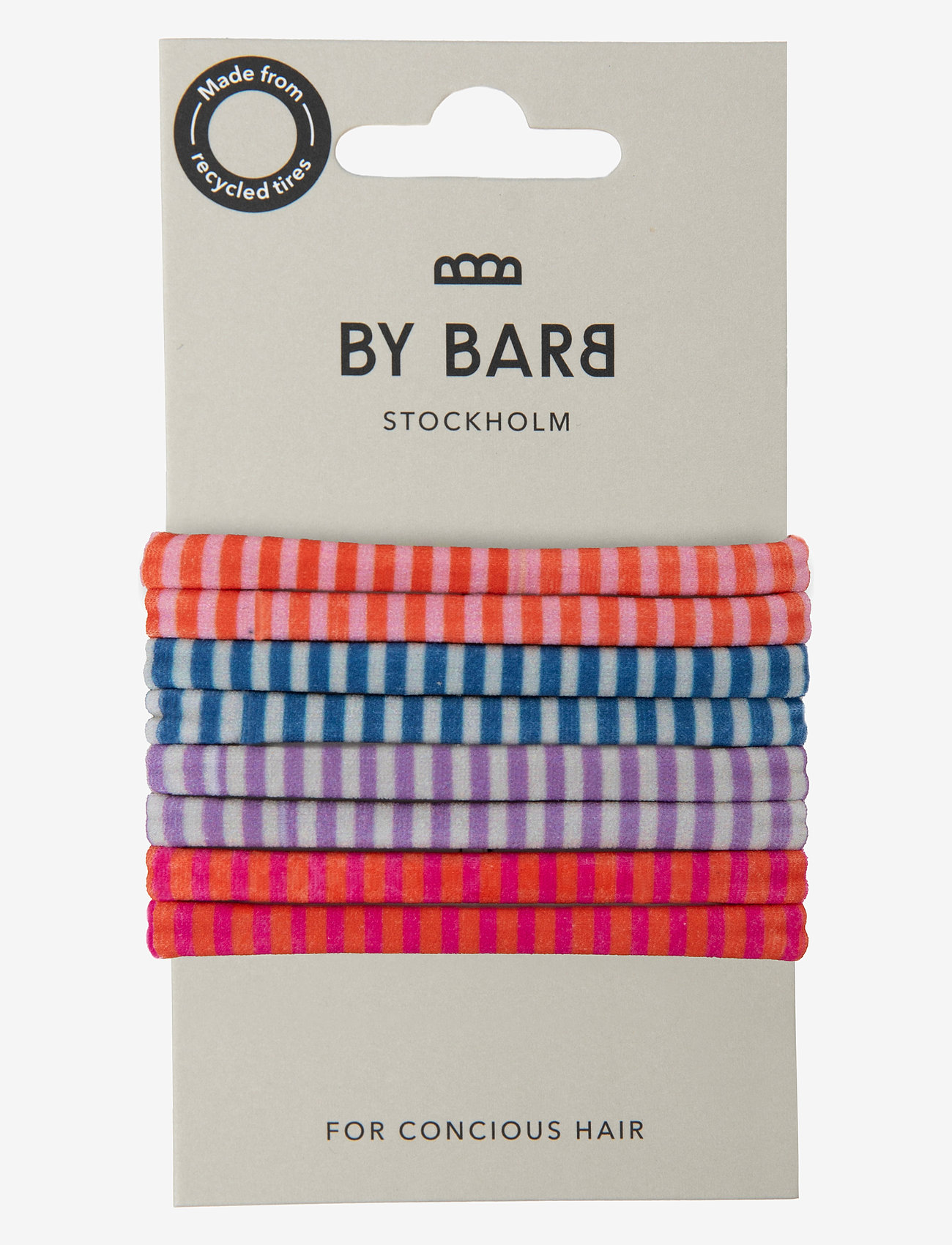 By Barb - Hair ties striped pattern multicoloured 8-pack, recycled material - scrunchies - multicoloured - 0