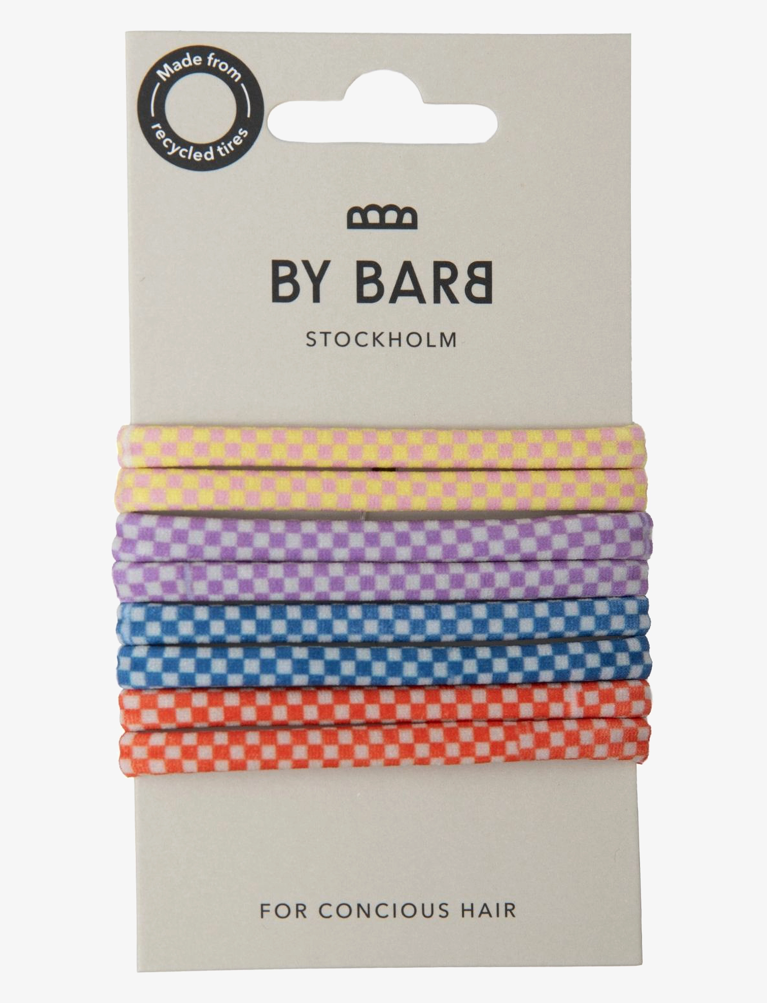 By Barb Hair Ties Squared Pattern Multicoloured 8-Pack, Recycled Material, Kvinder, Ternede Hårelastikker, Multi/mønstret, Str: ONE SIZE